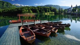 Bootje varen op het meer van Bohinj